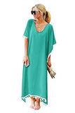 Women Summer Chiffon Maxi Dress with Fringe Short Sleeve V Neck Kaftan Plus Size Bikini Cover Up Beach Dress Casual | Original Brand