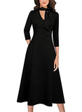 Black With Tie Neck Womens Elegant Front Zipper Slim Work Business Office Party Cocktail A-line Dress Vfshow