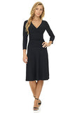 Women's Slimming 4-Mar Sleeve Fit-and-Flare Crossover Tummy Control Dress | Women's Work Dresses