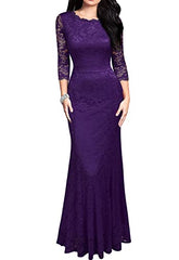 Purple Women's Retro Lace Vintage Formal Bridesmaid Wedding Long Dress - REPHYLLIS | Women's Formal Dresses