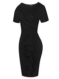 Womens V Neck Slim Ruffle Hem Work Pencil Sheath Dress Chic Party Church Bodycon Dresses OX300 | Women's Work Dresses