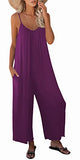 Purple Casual Sleeveless Strap Loose Adjustable Jumpsuits Stretchy Long Pants Romper with Pockets - SNUGWIND | Women's Romper & Jumper Suit