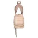 Ladies Sexy Hollow Out Summer Solid Halter Sleeveless Mini Dress UK Size Evening Gowns Work Maxi Dress | Women's Work Dresses