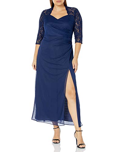 Alex Evenings Women's Plus-Size Long Dress with Beaded Illusion Neckline Special Occasion