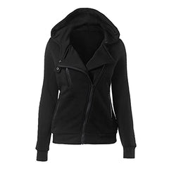 Womens Oblique Zipper Jacket Fleece Hooded Sweatshirt Long Sleeve Lightweight Tunics Hoodies Slim Fit Zip Up Coat