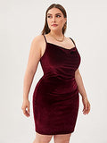 Women's Plus Size Sexy Spaghetti Strap Cowl Neck Velvet Mini Bodycon Dress