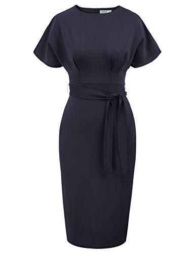 Navy Women's Bodycon Pencil Dress Office Wear To Work Dresses With Pocket Belt Jasambac