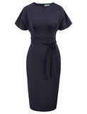 Navy Women's Bodycon Pencil Dress Office Wear To Work Dresses With Pocket Belt Jasambac | Women's Work Dresses