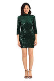 Women's Stretch Velvet Sequin Mock Neck Mini Dress Special Occasion