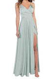 RYANTH Long Bridesmaid Dresses for Women Formal Satin Spghetti Strap Prom Evening Gowns RYZ054