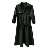 Spring Summer Ladies Lapel Solid 3/4 Sleeve Drawstring Dress Bodycon Dress Office Wear for Casual Club Cocktail Evening Gowns Work UK Size 8-26 | Women's Work Dresses