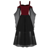 AMhomely Halloween Dress Medieval Costume Women Butterfly Sleeve Maxi Dress Cold Shoulder Steampunk Corset Dress for Women Gothic Clothes Wine | Women's Casual Dresses