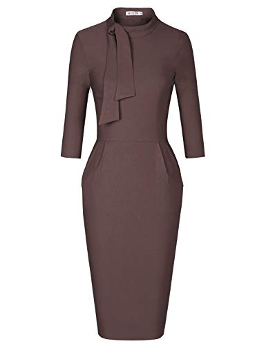 Brown Women's Classic Vintage Tie Neck Formal Cocktail Dress With Pocket Muxxn | Women's Work Dresses