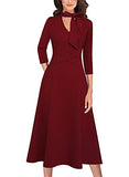 Dark Red With Tie Neck Womens Elegant Front Zipper Slim Work Business Office Party Cocktail A-line Dress Vfshow