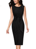 Black And White Stripe Tie Waist Womens Pleated Crew Neck Peplum Wear To Work Office Sheath Dress Vfshow | Women's Work Dresses