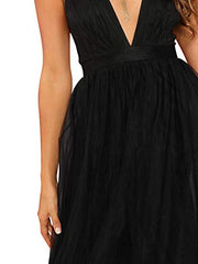 Women's Plunging Neck Spaghetti Strap Maxi Cocktail Party Dress