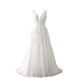 Women's Wedding Dress for Bride Lace Applique Evening Dress V Neck Straps Ball Gowns