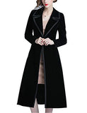 Omoone Women's Slim Notch Lapel Long Vintage Velvet Trench Coat Dress