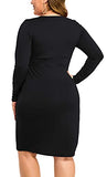 Womens Plus Size Long Sleeves & Sleeveless Deep V Neck Dress Warm Winter Sexy Bodycon Wrap Dress with Front Slit