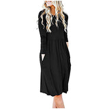 Ladies Casual Ladies Long Sleeve O-Neck Pockets Printed Ladies Dress Bodycon Dress Office Wear for Casual Club Cocktail Evening Gowns Work UK Size 8-26 | Women's Work Dresses