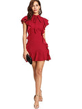Women's Tie Neck Short Sleeve Ruffle Hem Cocktail Party Dress - Floerns | Women's Cocktail Dresses