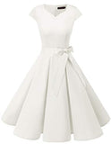 DRESSTELLS Women's Vintage Tea Dress Prom Swing Cocktail Party Dress with Cap-Sleeves