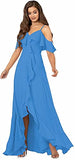 jiepay Women's V-Neck Bridesmaid Dress Low Shoulder Ruffled Style Evening Dress Chiffon Summer Bohemian Party Dress