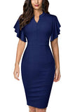 HOMEYEE Women's Elegant Solid Color Ruffle Sleeve Stretch Business Party Dress B572