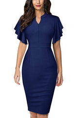 HOMEYEE Women's Elegant Solid Color Ruffle Sleeve Stretch Business Party Dress B572 | Women's Cocktail Dresses