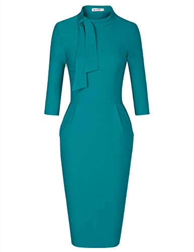 Harbor Blue Women's Classic Vintage Tie Neck Formal Cocktail Dress With Pocket Muxxn | Women's Work Dresses