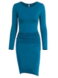 Missufe Women's Casual Long Sleeve Ruched Bodycon Sundress Irregular Sheath T Shirt Dress | Women's Casual Dresses