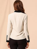 Women's Contrast Collar Shirt Chiffon Long Sleeve Work Office Blouse | Original Brand