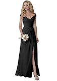 Yilis Women's Off The Shoulder Pleated Chiffon Bridesmaid Dresses Long Slit Formal Evening Party Gown