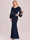 Womens Elegant Long Sleeve Mermaid Floor Length Mother of Bride Dress  - Sara Clothes
