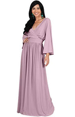 KOH KOH Womens Long Kimono Sleeve V-Neck Wrap Belted Empire Flowy Maxi Dress