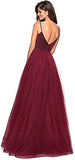 Sexy V Neck Sleeveless Spaghetti Velvet and Tulle Stitching A-Line Prom Dress for Women Long Fomal Gowns 2021