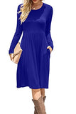 Women Casual Long Sleeve Dresses Empire Waist Loose Dress with Pockets