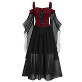 AMhomely Halloween Dress Medieval Costume Women Butterfly Sleeve Maxi Dress Cold Shoulder Steampunk Corset Dress for Women Gothic Clothes Wine | Women's Casual Dresses