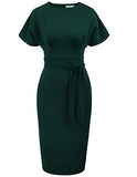 Dark Green Women's Bodycon Pencil Dress Office Wear To Work Dresses With Pocket Belt Jasambac | Women's Work Dresses