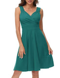Blue Green 1950s Retro Fancy Cocktail Dress V-Neck Sleeveless A-Line Party Swing Dress - GRACE KARIN | Women's Cocktail Dresses