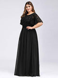 Women's Plus Size Elegant Flared Sleeve Embroidery Wedding Party Dress Black US - Sara Clothes