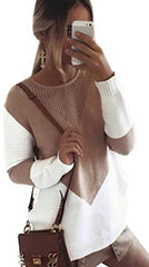 Women Long Sleeve Crew Neck Pullovers Stitching Color Loose Knitted Sweaters