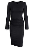 Women's Long Sleeve Ruched Casual Sundress Midi Bodycon Sheath Dress | Women's Work Dresses