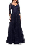 YnanLi Dress Women's Mother of The Bride Dresses Long 3/4 Sleeve Lace Applique Evening Formal Prom Gowns with Pockets