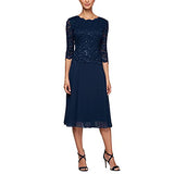 Evenings Women's Tea Length Sequin Mock Dress (Petite and Regular)