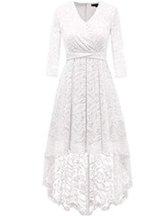 Women Floral Bridesmaid Lace Dress 3/4 Sleeves Hi-lo Cocktail Party Dress