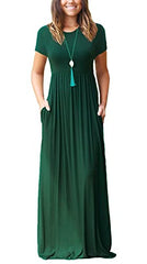 Dark Green Maxi Dress Summer Casual Long Dresses for Laydies with Pockets - GRECERELLE