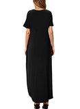 Women's Summer Maxi Dress Casual Loose Pockets Long Dress Short Sleeve Split