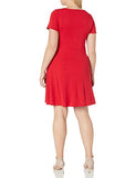 Women's Plus-Size Short Sleeve Starburst-Cinch Pleat Ponte Skater Dress | Women's Work Dresses