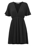 Lock and Love Women's Airy Short Sleeve Kimono Style Deep V Neck Dress Top S-3XL Plus Size-Made in U.S.A.